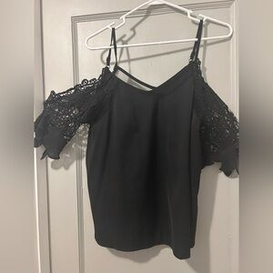 Elegant Black Lace Cold Shoulder Top